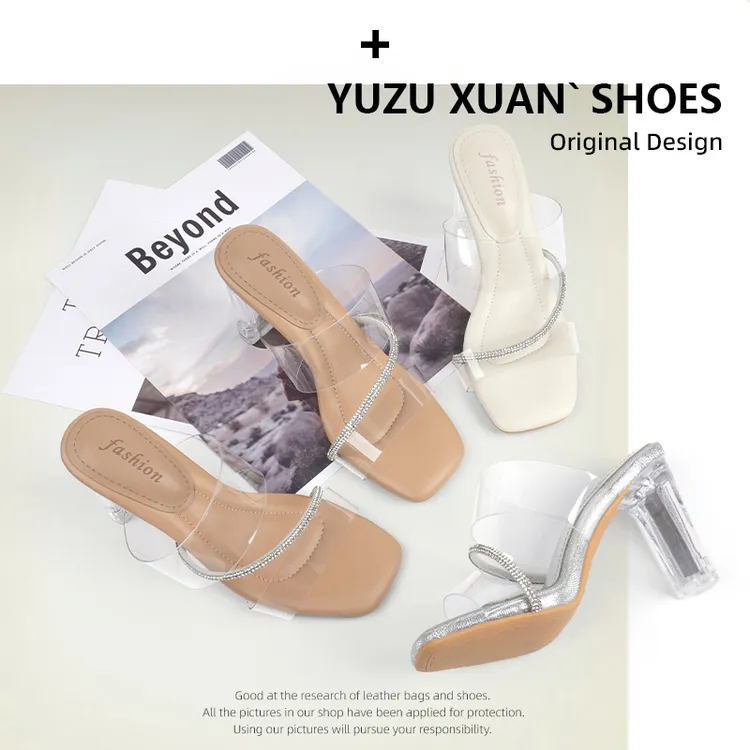 玉足轩凉拖鞋女夏外穿2025年新款时尚水钻透明一字拖水晶高跟鞋