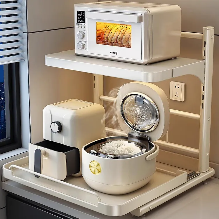 抽拉式电饭煲置物架厨房多功能台面放烤箱电器微波炉一体收纳架子