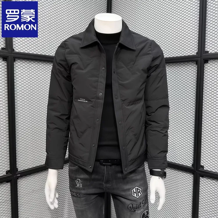 Romon/罗蒙冬季轻薄羽绒服男士轻奢休闲潮牌休闲翻领衬衫防寒外套
