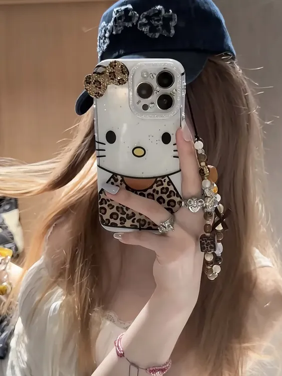半透立体豹纹蝴蝶结kt猫IMD双层防摔适用苹果17promax/16手机壳