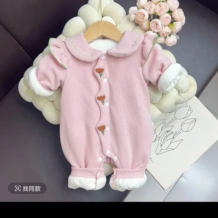 200克薄棉婴儿秋冬连体衣外套公主哈衣女宝宝衣服外出爬服春秋