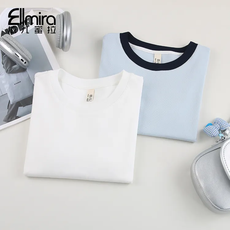 9105女童短袖t恤夏季上衣打底基础款纯色圆领2025新款大童洋气薄