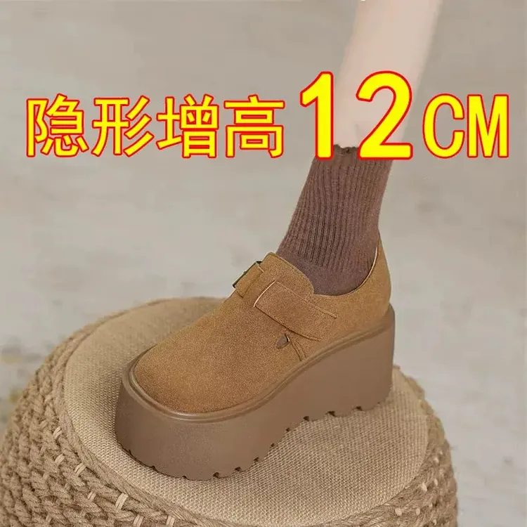 12cm内增高复古勃肯鞋女2025新款小个子厚底秋冬加绒毛棉鞋3233码