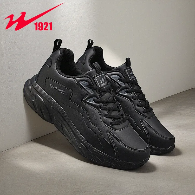 黑色秋季男鞋百搭双星鞋子厚底软底工作鞋男款春秋防水休闲运动鞋
