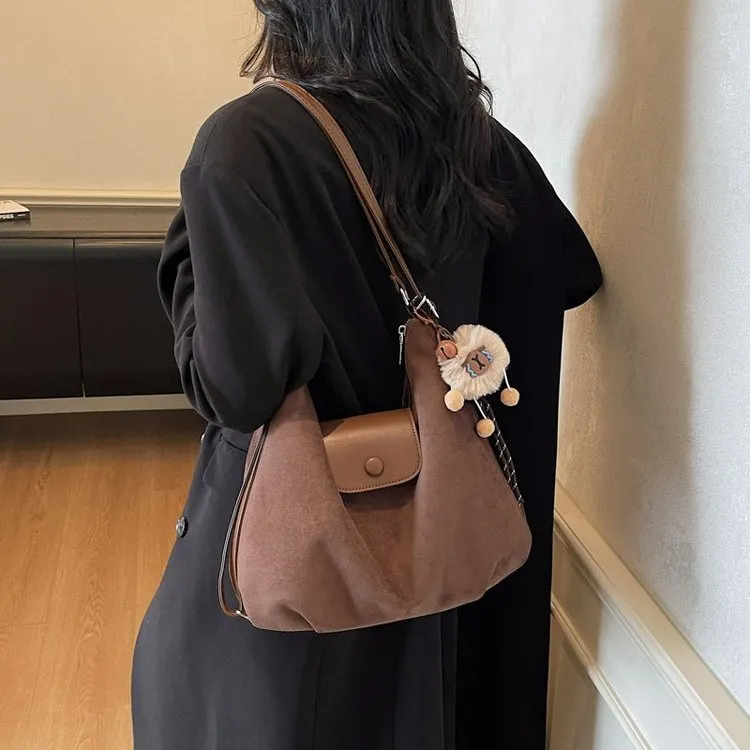 秋冬季复古磨砂皮绒双肩包女2025时尚上班通勤单肩斜挎托特包A026