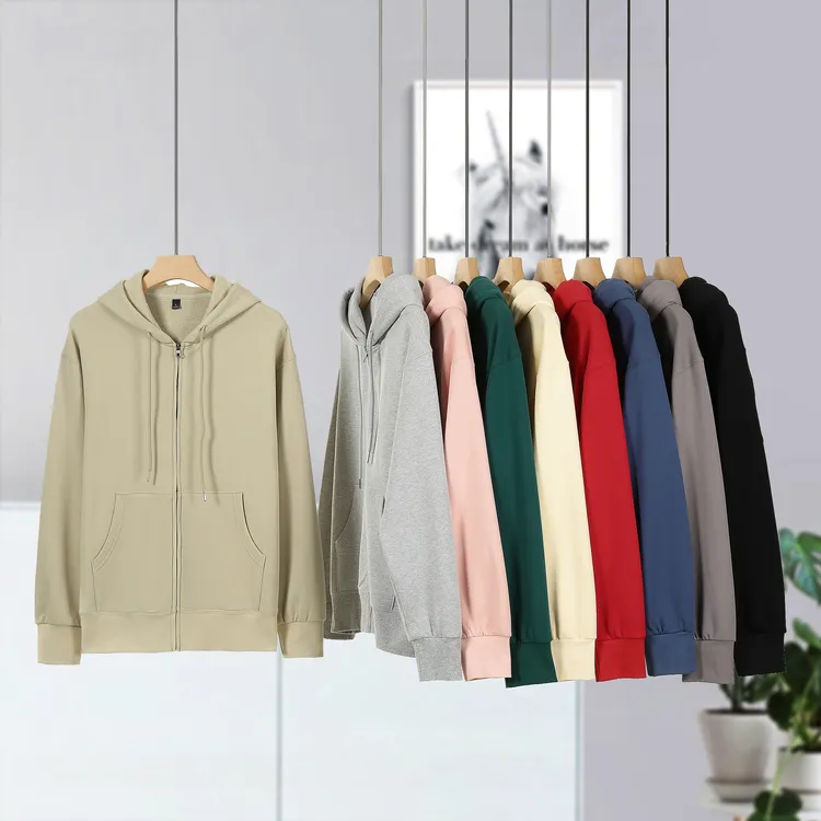 S9002双股毛圈拉链带帽全棉卫衣