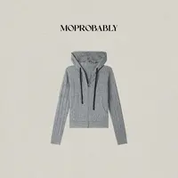 Moprobably李予诺「浔素」时尚百搭2/26支连帽拉链针织开衫L5477017