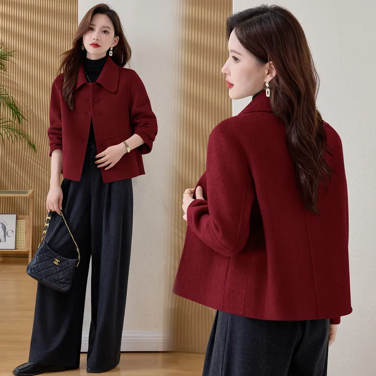 短款双面羊绒大衣女装2025秋冬季新款小个子时尚宽松羊毛呢子外套