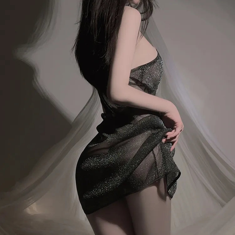 【小胸可穿】黑色蕾丝显瘦性感睡衣女款纯欲风露背大码免脱约会战袍
