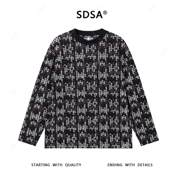 SDSA男士秋冬新款轻奢痞帅男装美式休闲满印设计圆领长袖T恤时尚