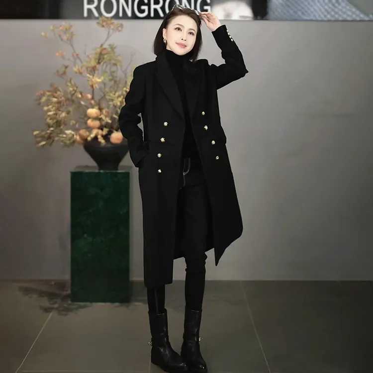 溶溶【摩登雅士】RONGRONG 绵羊毛戗驳领气质轻奢名媛双排扣大衣女