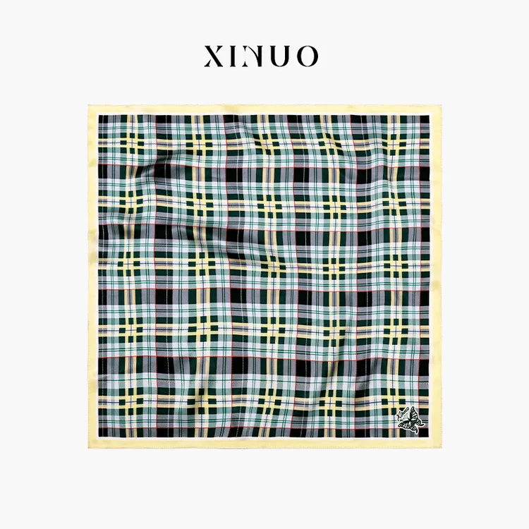 xinuosichou惜诺 格纹丝语 轻奢桑蚕丝小方巾 真丝丝巾女送礼物