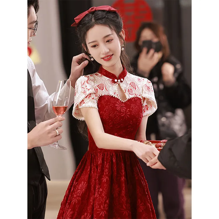 热卖敬酒服新娘高级感红色结婚回门便装小个子中式旗袍礼服女春夏