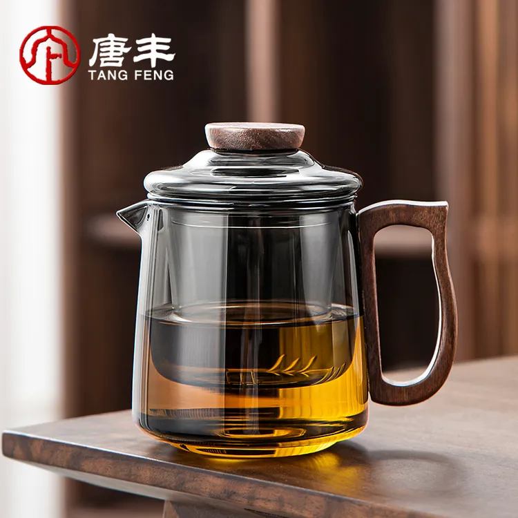 耐高温玻璃泡茶壶木把家用加厚过滤飘逸壶茶具耐热中式茶水分离杯