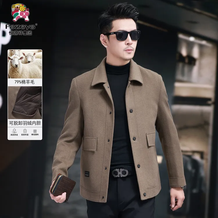 2025秋冬新款男士翻领双面呢羊毛夹克加厚保暖商务休闲短款外套