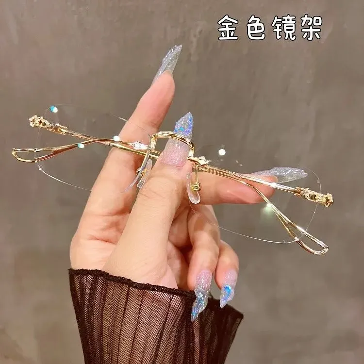 王一博同款轻无边框御姐眼镜女近视男防蓝光高级感金丝眼镜框架