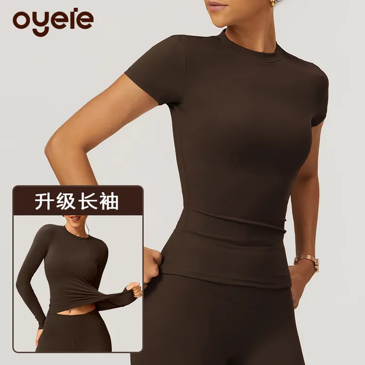 oyeie瑜伽服女紧身运动T恤普拉提健身短袖收腰显瘦修身上衣