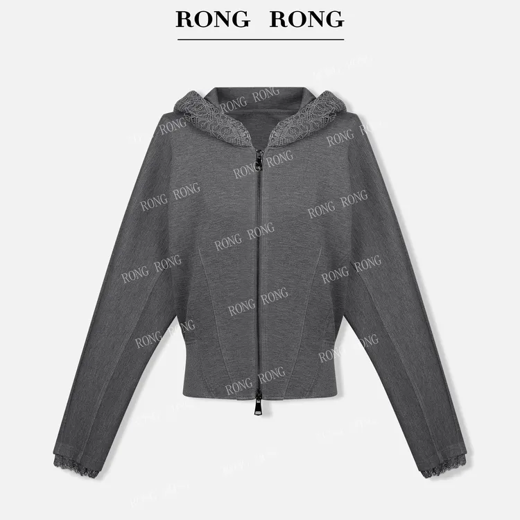 溶溶【雅致格律】RONGRONG 莱赛尔空气感镂空蕾丝连帽卫衣F26QW257