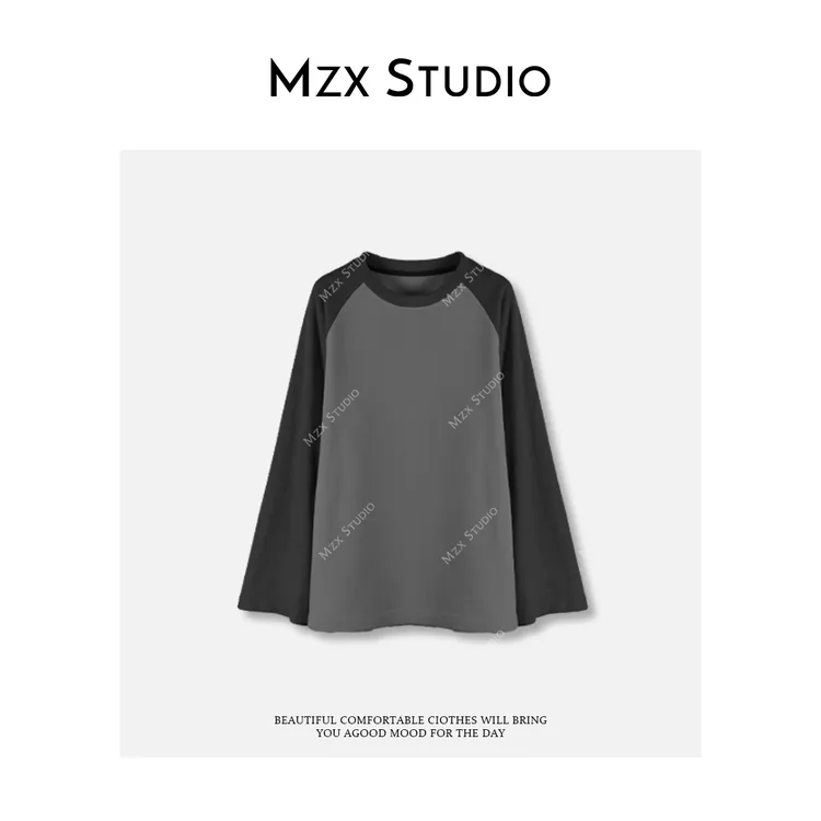 MZX  自发热抗静电撞色插肩袖拼色圆领卫衣内搭上衣SY11873-Z