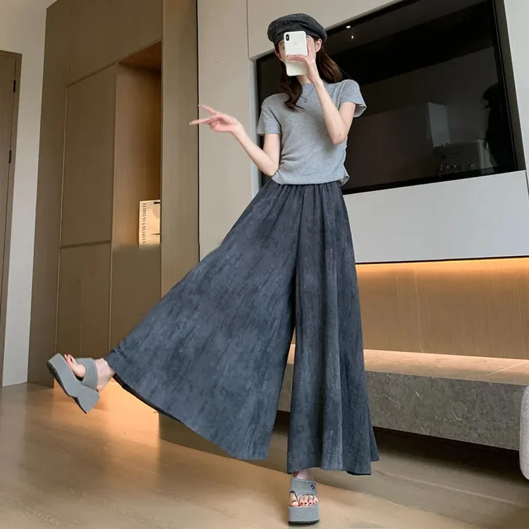 大码300斤气质扎染冰丝裙裤女夏季高腰显瘦遮肚宽松休闲阔腿裤裙