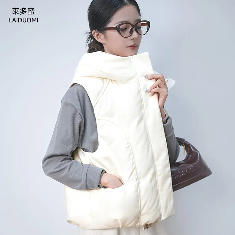 莱多蜜新款连帽羽绒背心马甲白鹅绒女冬季立领显瘦面保暖马夹外套