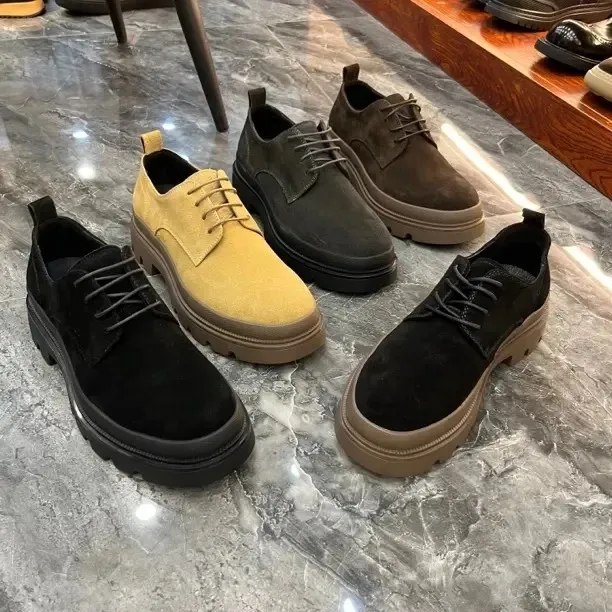 男鞋2025秋冬季皮鞋增高英伦风单鞋子男士低帮圆头休闲复古工装鞋