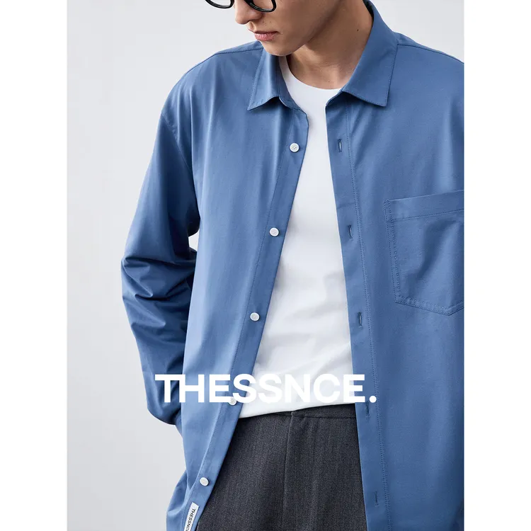 THESSNCE抗紫外线口袋手工定制拱针走线休闲衬衫牛仔衬衣长袖