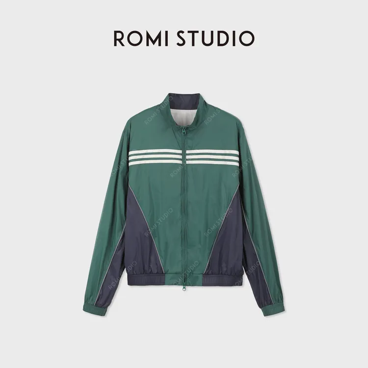 ROMI STUDIO“校服系列”轻薄撞色条纹复古运动立领外套 RWDSWU1698
