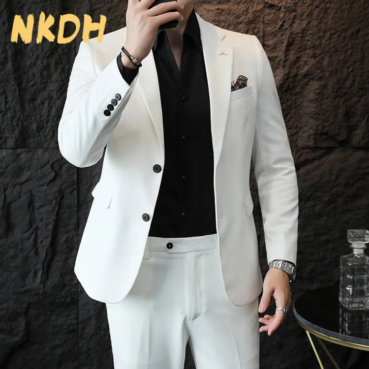 NKDH2025年新款男士白色婚礼服西装套装修身纯色西服两件套商务