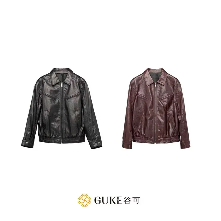 GKE/谷可TS1115时尚百搭皮衣外套2025秋季新款女立领拉链休闲上衣