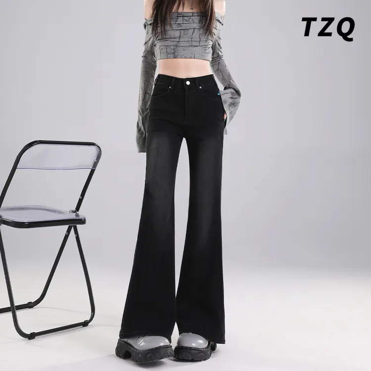 不贴腿高腰美式微喇牛仔裤女款爆款2025秋季新款小个子修身喇叭裤