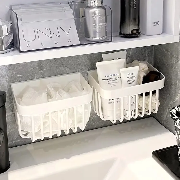 卫生间废弃洗脸巾收纳盒壁挂免打孔可沥水浴室镂空挂篮面巾置物架
