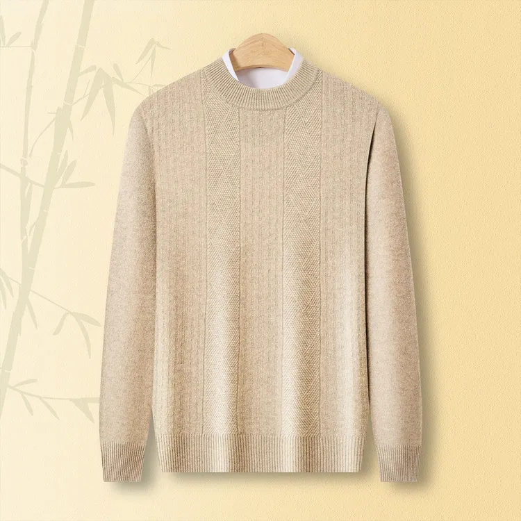 【男士精品】春竹25秋冬经典复古山羊绒+绵羊毛厚款元宝针保暖毛衣