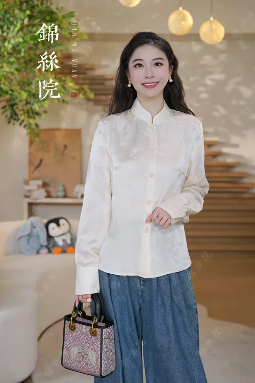 锦丝院【向荣】秋款桑蚕丝提花文艺气质新中式国风上衣SYQ67183228