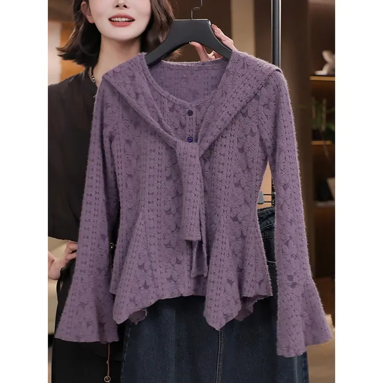法式别致绝美披肩针织衫毛衣女2025秋冬设计感喇叭袖收腰开衫上衣