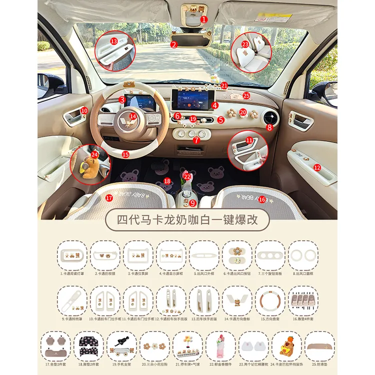 五菱宏光mini第四代四门马卡龙车内装饰中控仪表全套改装内饰布置