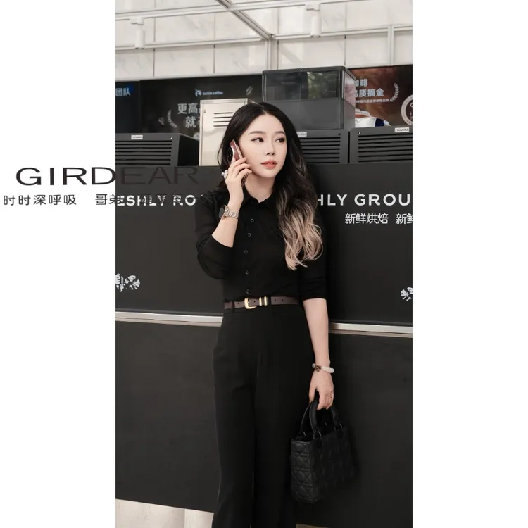 哥弟通勤经典时尚欧纱衬衫纯色修身简约气质打底女士衬衣1300782