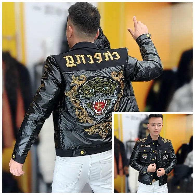 冬季新款时尚男士高品质轻奢虎头刺绣修身羽绒服8750