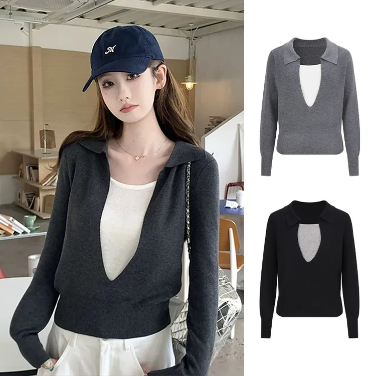 MosesQueen/魔西女王设计感拼接假两件秋季新款气质针织衫长袖