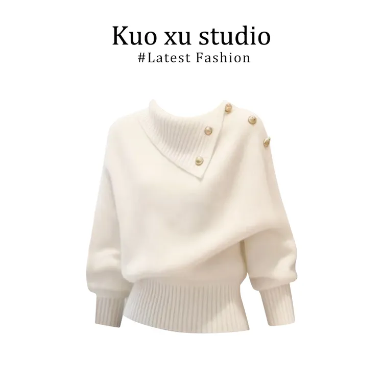 针织衫设计感半高领秋冬2025新款不规则软糯松弛感慵懒风宽松毛衣