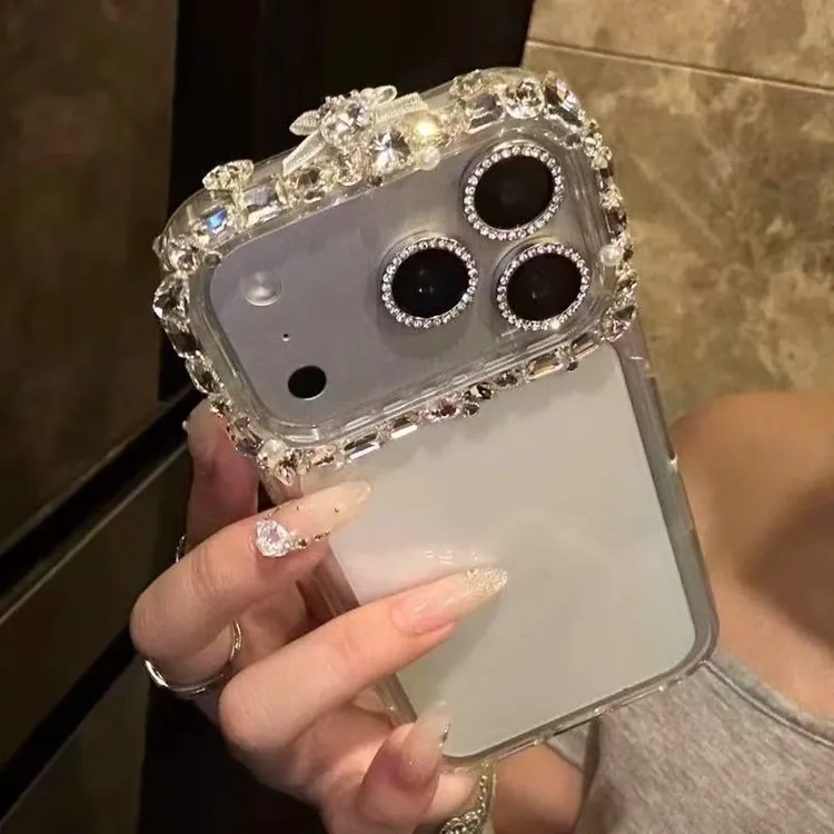 小香风镜框围边爆闪水钻适用苹果17pro手机壳iPhone16pro新15pro