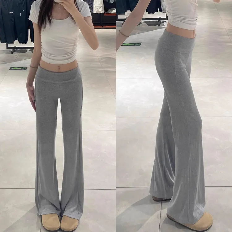 美式翻腰微喇裤女夏薄款2025新款低腰喇叭裤休闲垂感马蹄运动卫裤