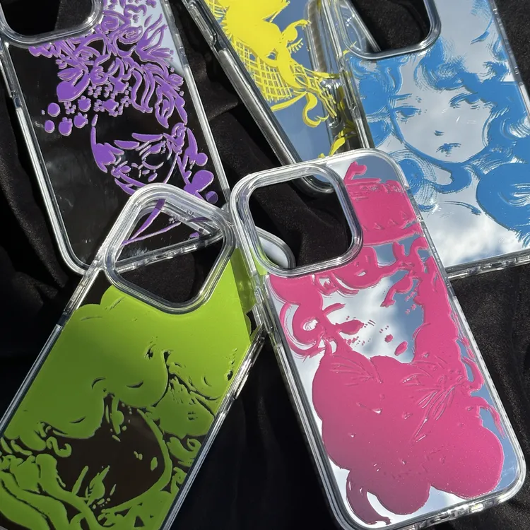 wang1原创色彩美少女手机壳镜面效果多巴胺