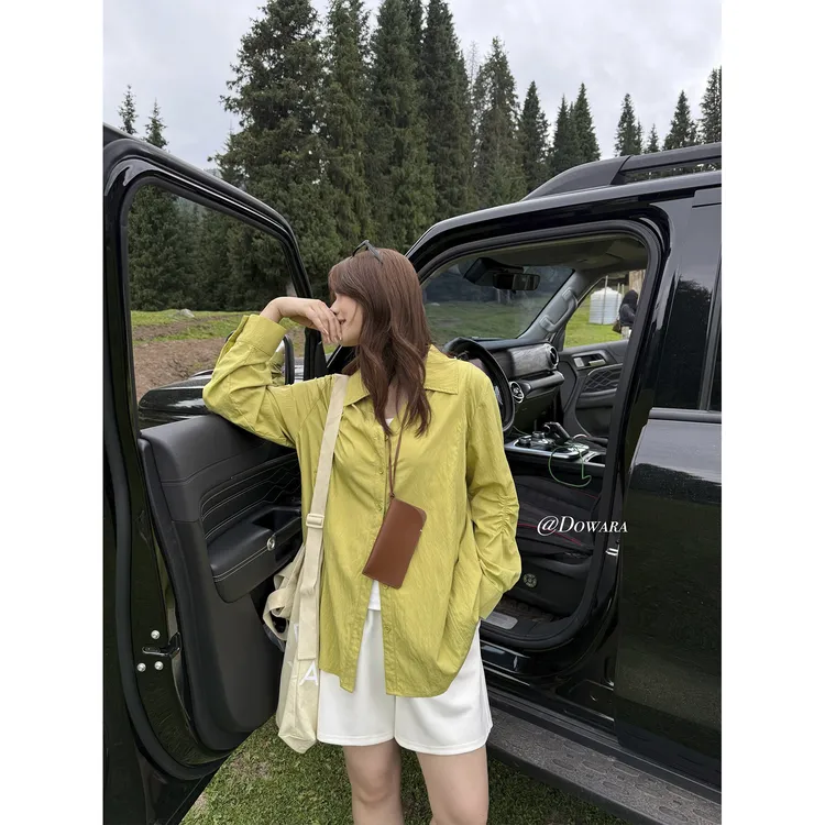 现货大婉酱微胖定制【云雾衫】法式褶皱衬衫秋设计感防晒衬衣9464D 