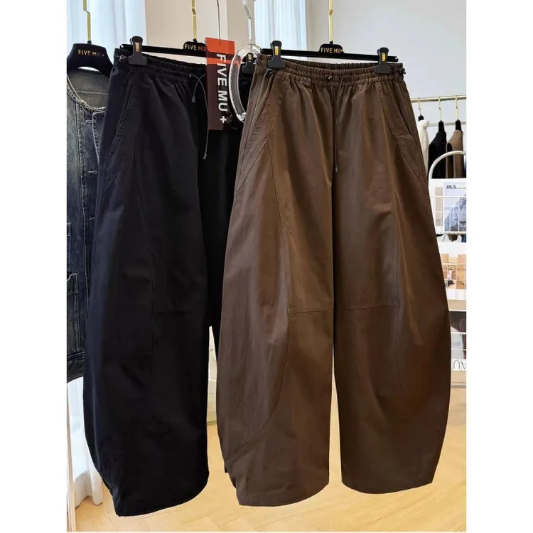 特大码300斤韩系时尚拼接弯刀裤男女2025早秋宽松显瘦工装休闲裤