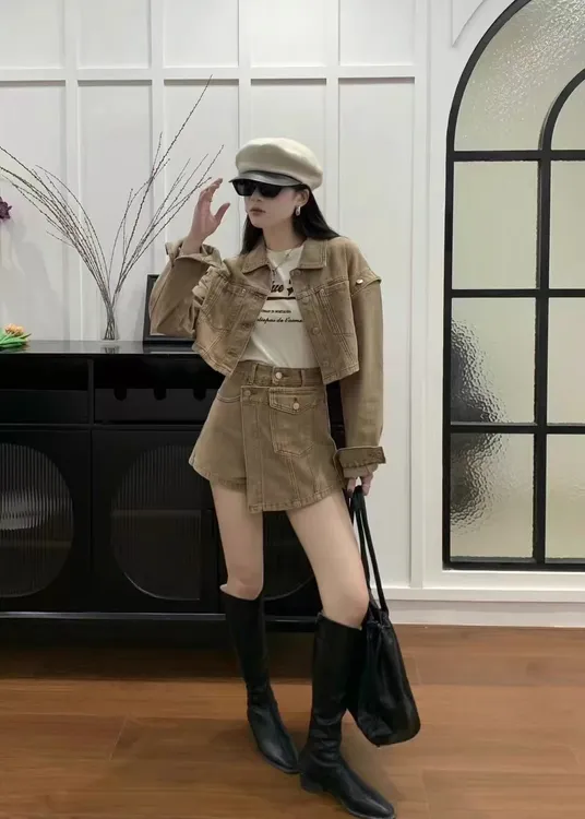 2025秋季韩版牛仔新款外套裙子套装两件套