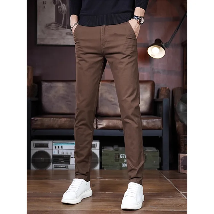 高端深咖色牛仔裤男修身小脚2025年秋季新款弹力时尚百搭潮流长裤