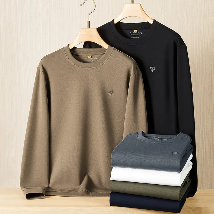 男士卫衣2025年秋季新款加肥加大码男装免烫纯色百搭长袖圆领T恤
