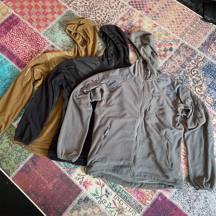 JCW冬季中间层连帽方格摇粒绒抓绒衣保暖男士户外夹克冲锋衣内胆