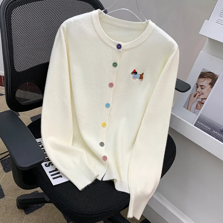 2025新款腊肠狗刺绣针织开衫秋冬洋气内搭上衣休闲毛衣外套